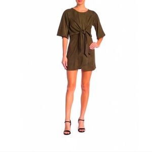 Olive Green Tie Front Half Sleeve Mini Dress